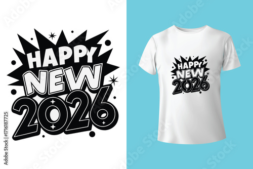 Cheers to a bright new year 2026 typography design for t shirt mockup