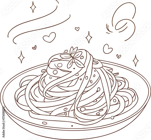 Delicious creamy fettuccine alfredo pasta dish with soft pastel artistic style