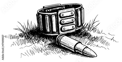 Ammunition Belt and Bullet Sketch Illustration