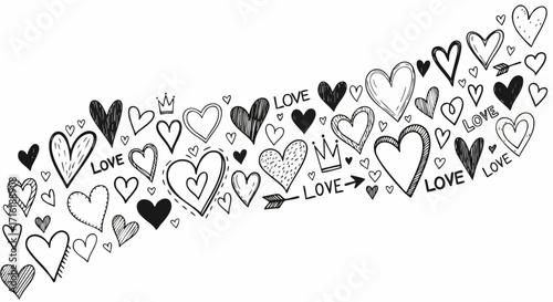 Doodle hearts and love text pattern, perfect for Valentine's Day or any romantic celebration