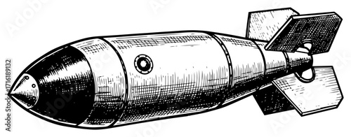 Vintage Aerial Bomb in a Hand Drawn Sketch Style Black Shape Vector Laser Cutting Engraving Monochrome Print
