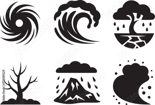 Natural disaster icons for climate change awareness