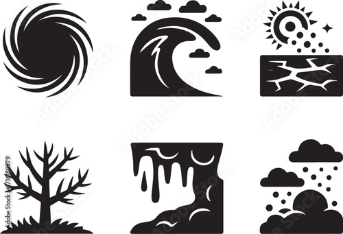 Natural disaster icons powerful climate change symbols