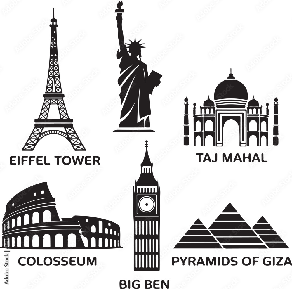 Obraz premium Iconic global landmarks travel inspiration montage