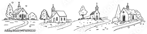 Hand Drawn Rural Church and Chapel Illustrations Set