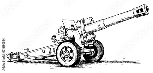 Vintage Artillery Cannon in a Hand Drawn Style