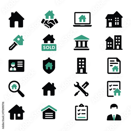 Real estate and property management icons for business and services website design 