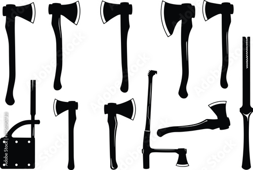 silhouette, axe, hatchet, tool, blade, double, fireman, splitting, maul, handle, wood, chop, cut, equipment, vector, black, icon, design, hardware, outdoor