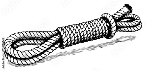 Hand Drawn Sketch of a Rope with a Loop black shape vector laser cutting engraving monochrome print