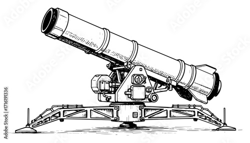Missile Launcher on Heavy Platform Artillery System Illustration black shape vector laser cutting engraving monochrome print