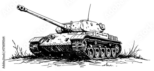 Heavy Battle Tank with Long Cannon Sketch