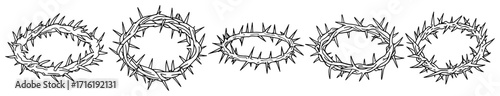 Crown of Thorns a Religious Symbol of Christianity Set Black Shape Vector Laser Cutting Engraving Monochrome Print