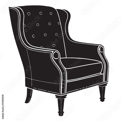 Black armchair Silhouette Vector, High Quality Illustration on White Background