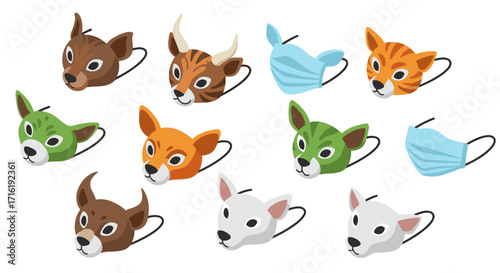 Animal masks collection featuring diverse designs and colorful variations