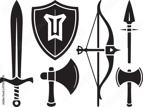 Epic fantasy weapons collection sword bow axe shield