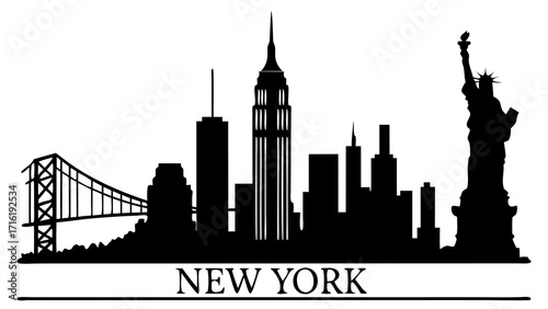 New york skyline silhouettes ideal for travel guides, posters, and websites capturing the iconic cityscape of new york city. Suitable for editorial use.