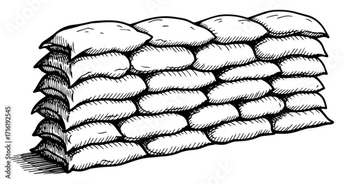 Sandbag Fortification in a Vintage Sketch Style