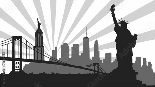 New york skyline silhouette with iconic landmarks suitable for travel brochures, advertising, websites, and social media. Ideal for capturing attention.