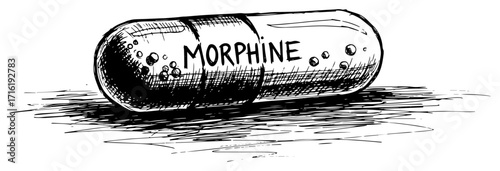 Hand Drawn Sketch of a Morphine Painkiller Capsule