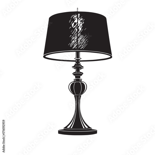 Black bedside lamp Silhouette Vector, High Quality Illustration on White Background