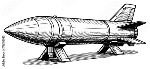 Ballistic Missile Rocket on Support Stands Sketch