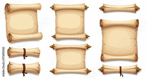 Antique parchment scrolls offer vintage elegance for historical documents, invitations, or creative projects.