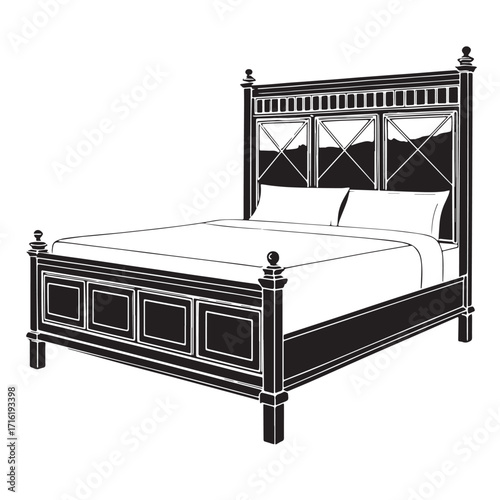 Black bed frame Silhouette Vector, High Quality Illustration on White Background