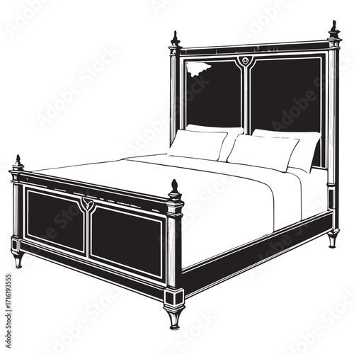 Black bed frame Silhouette Vector, High Quality Illustration on White Background