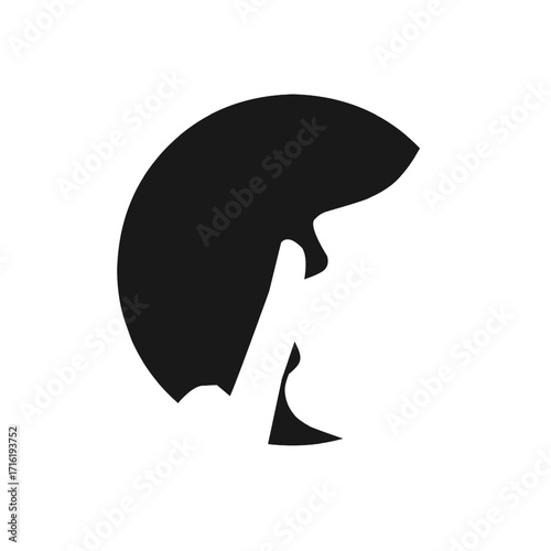 Minimalist black silhouette of a person’s side profile with a raised finger to lips, symbolizing silence or secrecy, perfect for icons, logos, and modern designs.