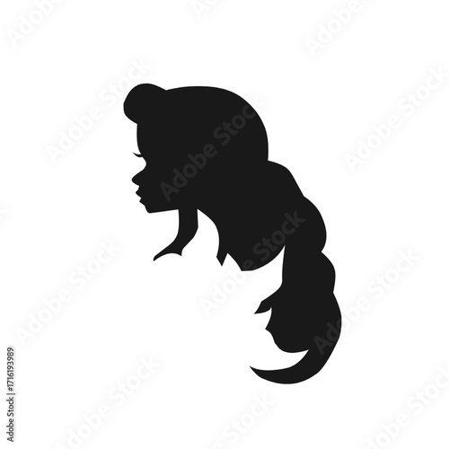 Elegant female silhouette in side profile with long flowing ponytail, perfect for beauty, fashion, salon branding, or feminine design accents.