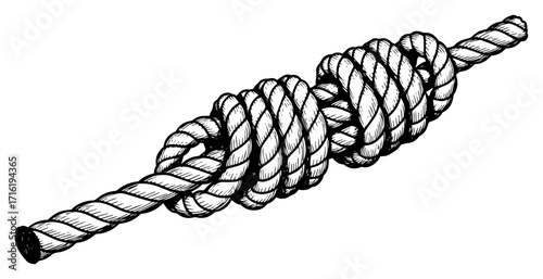 Nautical Rope with a Knot in a Vintage Sketch Style