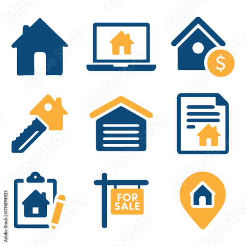 Real estate property management icons set for business and online services 