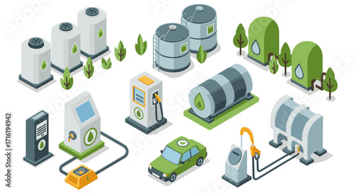Sustainable energy isometric design with renewable fuel elements and green technology