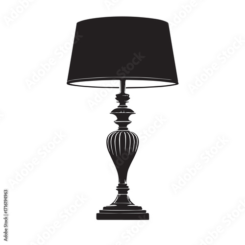 Black bedside lamp Silhouette Vector, High Quality Illustration on White Background