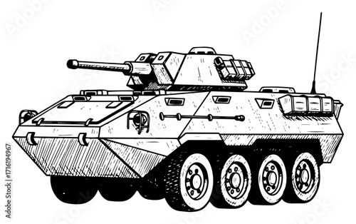 Hand Drawn Sketch of a Modern Armored Military Vehicle