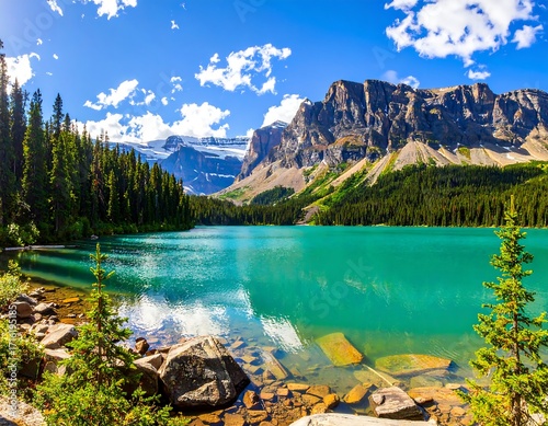 Turquoise lake nestled amongst mountains