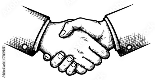 Business Partnership Handshake in a Vintage Sketch Style