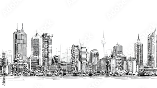 Cityscape Drawing with Skyscrapers and Urban Landscape in Vector Art