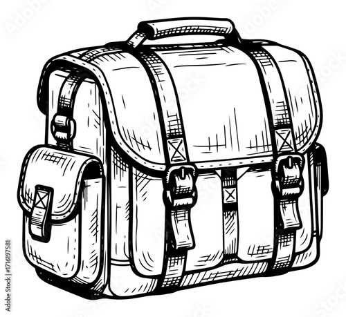 Leather Backpack Satchel with Buckles Hand Drawn Vector