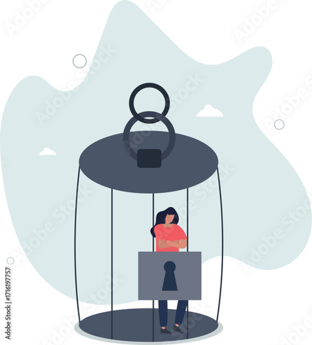Stuck or trapped, fixed mindset or metal illness problem, anxiety or depression, solitude and loneliness, fear to get outside concept.life and employment of people.