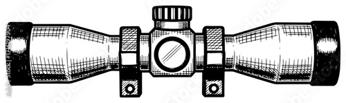 Telescopic Rifle Scope for Hunting in a Sketch Style Black Shape Vector Laser Cutting Engraving Monochrome Print