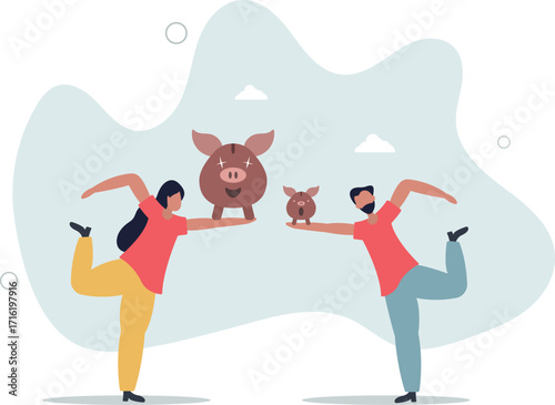 Investment return or income comparison, success and fail in savings or pension fund, being rich or wealthy concept.life and employment of people.