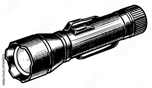 Hand Drawn Sketch Illustration of a Tactical Flashlight