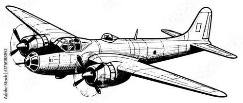 Vintage World War II Bomber Airplane Sketch