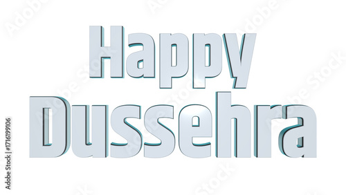 Happy Dussehra festival greeting in glossy white 3D text style on isolated transparent background, Vijayadashami wishes, Hindu festival celebration design