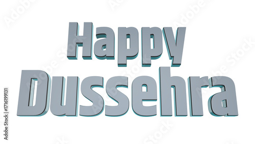Happy Dussehra festival greeting text in bold gray 3D style on isolated transparent background, Vijayadashami wishes, Hindu festival celebration