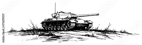 Military Battle Tank in a Hand Drawn Sketch Style