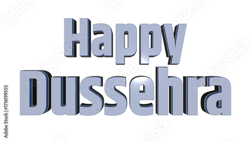 Happy Dussehra festival greeting in shiny metallic 3D text style on isolated transparent background, Vijayadashami wishes, Hindu festival celebration