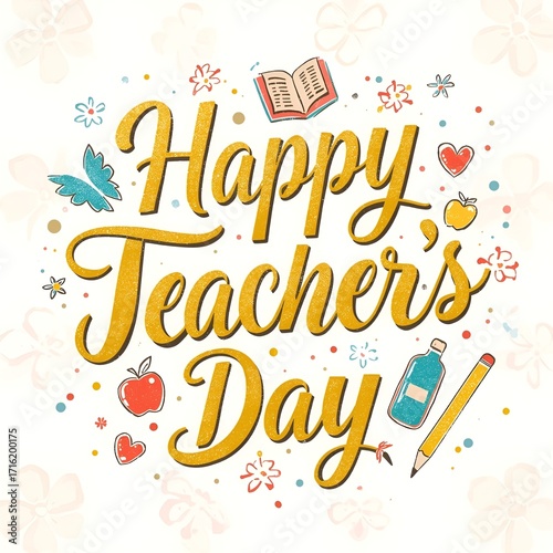 Wallpaper Mural “Happy Teacher’s Day – Colorful Greeting Card Design with School Elements” Torontodigital.ca
