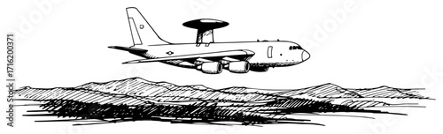 Hand Drawn Sketch of a Military AWACS Surveillance Plane